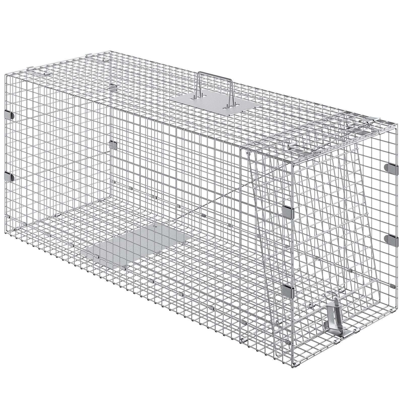 Humane Live Animal Cage Trap 42"x16"x18" Galvanized Iron, Foldable with Handle for Catching Stray Dogs, Armadillos, Raccoons, Marmots, Foxes