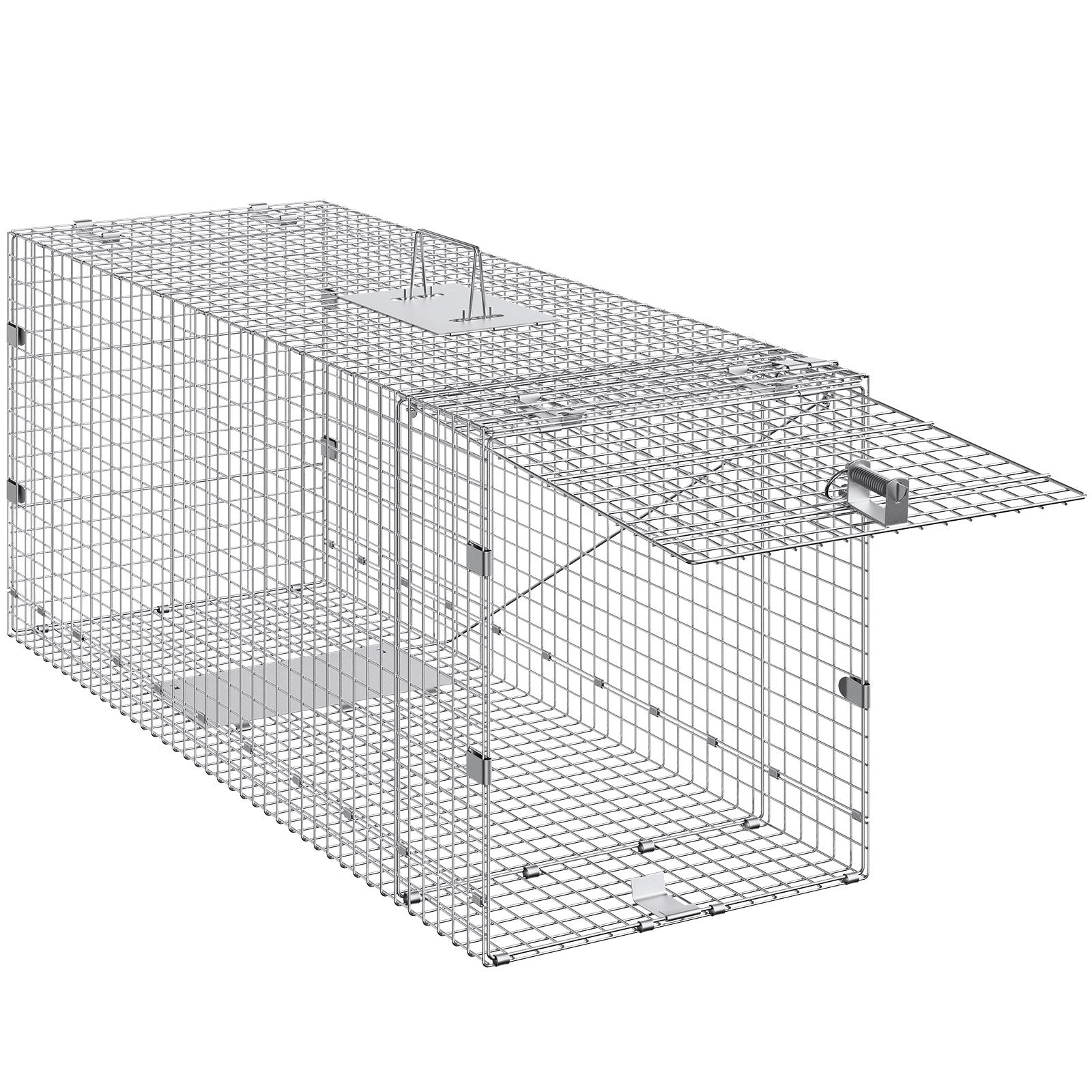 Foldable Live Animal Cage Trap, 50" x 20" x 26" for Humane Capture of Stray Dogs, Armadillos, Raccoons, Foxes - Durable Galvanized Iron Construction with Sensitive Trigger System, Easy Setup, and Versatile Use for Safe Animal Control