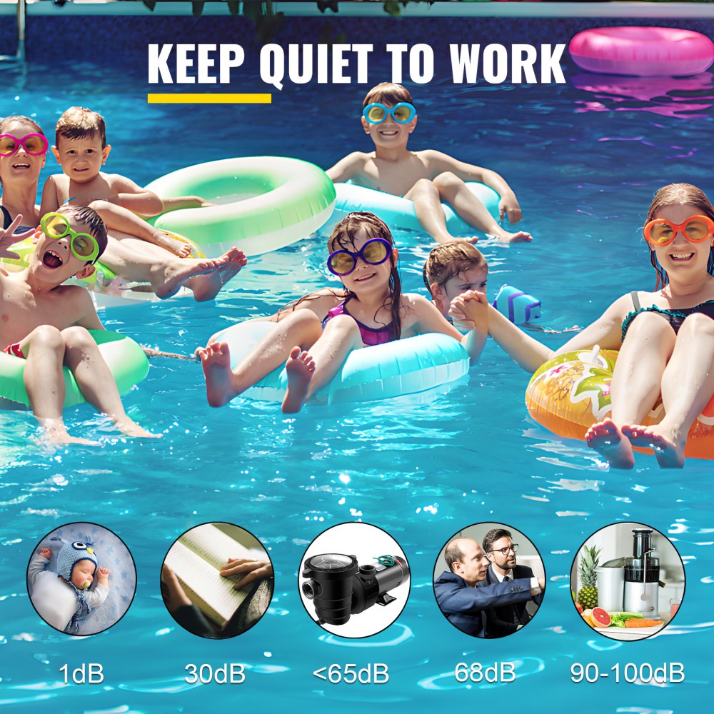 VEVOR 1.5 HP Pool Pump, 1100 W Above Ground Swimming Pool Pump, 4980 GPH Pool Pump Motor witn Strainer Basket, for Clean Swimming Pool Water Salter Water - 1.5" NPT, 6.6 ft Cord