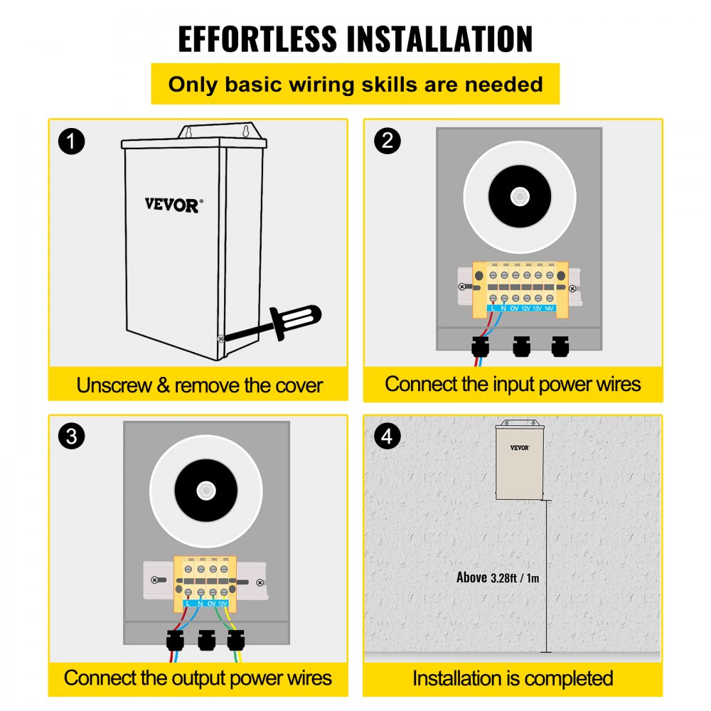 VEVOR Pool Light Transformer, 300 Watt Outdoor Landscape Lighting Transformer, 12V AC Pool Light Transformer, Pool/Spa/Landscape Lighting, Spotlight, Pathway Light, LED Compatible, Weatherproof