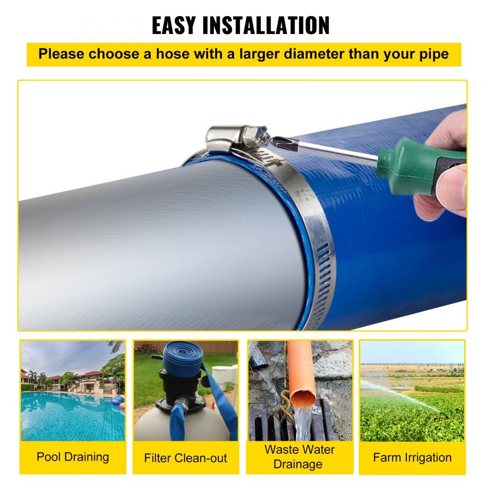 1.5 Inch x 105 Feet PVC Lay Flat Discharge and Backwash Drain Hose with Clamp