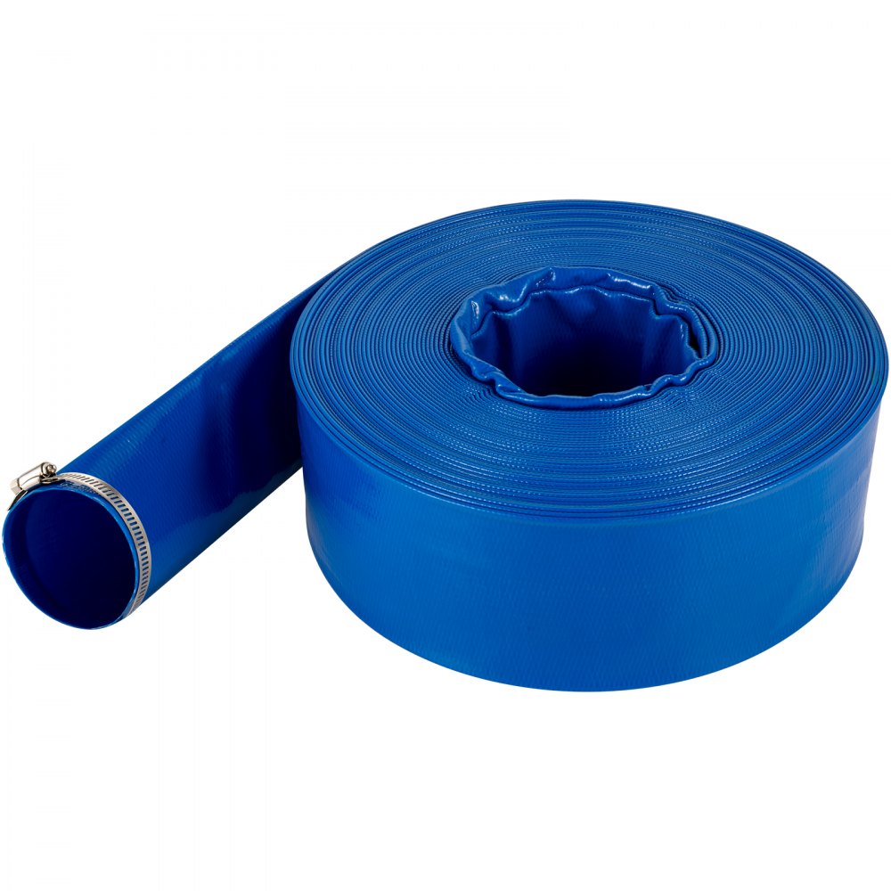 1.5 Inch x 105 Feet PVC Lay Flat Discharge and Backwash Drain Hose with Clamp