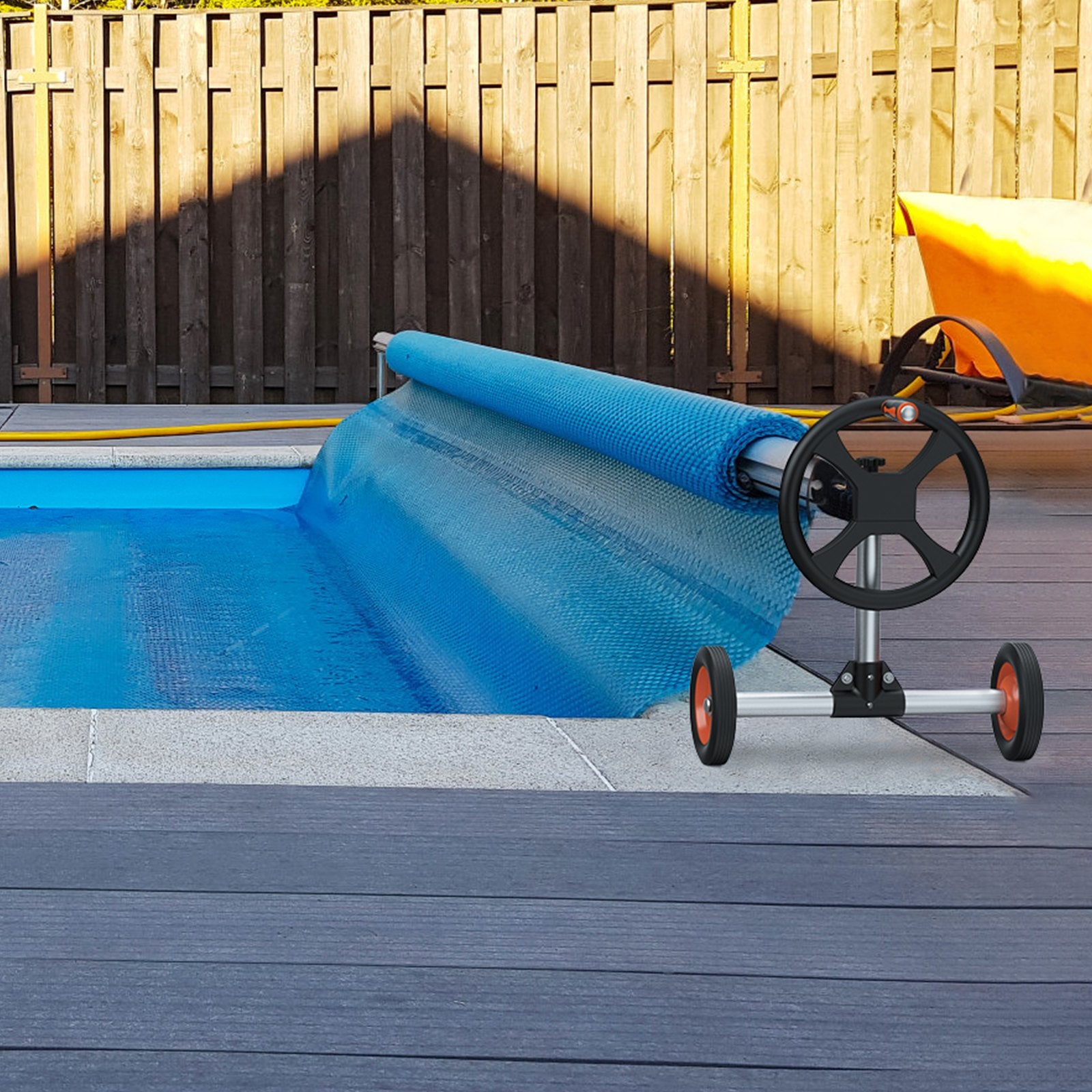 Premium Aluminum Pool Cover Reel with Solar Cover and Rubber Wheels, Fits 5-22 ft Pools, Easy Install, Includes Sandbags for Stability