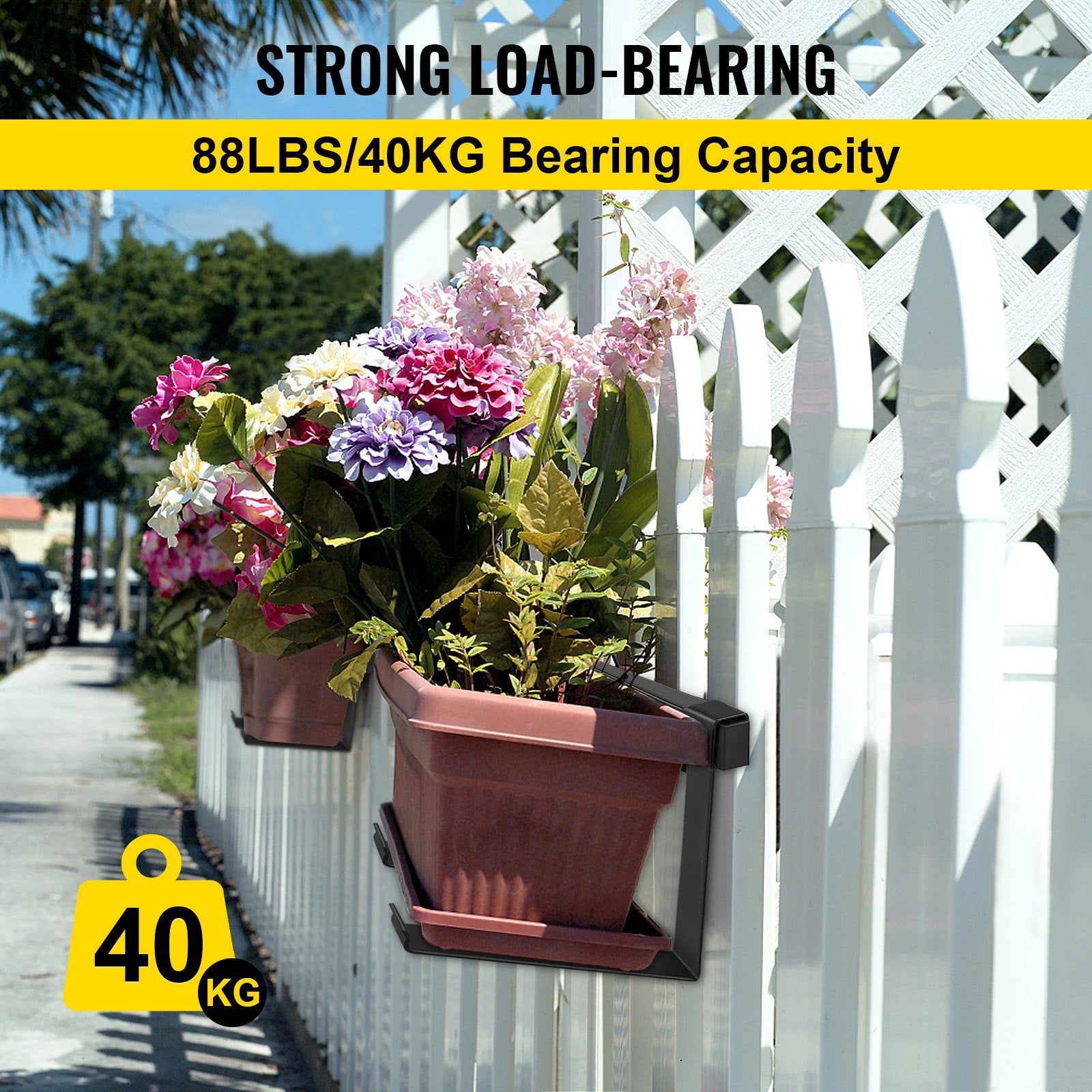 Heavy-Duty Black Window Box Hanger Bracket - 88lbs Capacity, 35.4"x7.8"x5.9" Iron Planter Mount for Flower Boxes, Durable & Easy to Install
