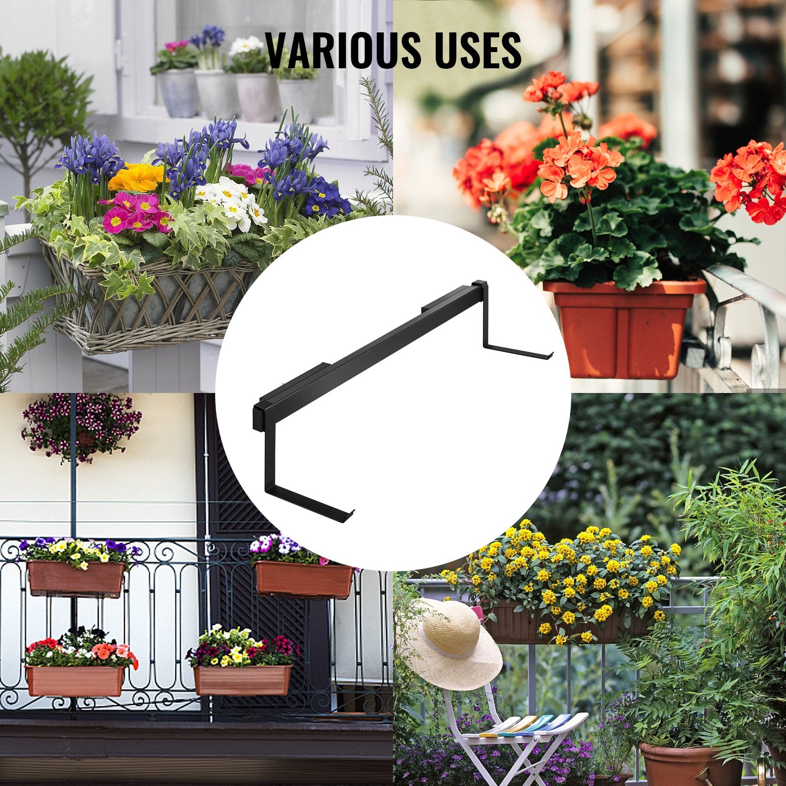 Heavy-Duty Black Window Box Hanger Bracket - 88lbs Capacity, 35.4"x7.8"x5.9" Iron Planter Mount for Flower Boxes, Durable & Easy to Install