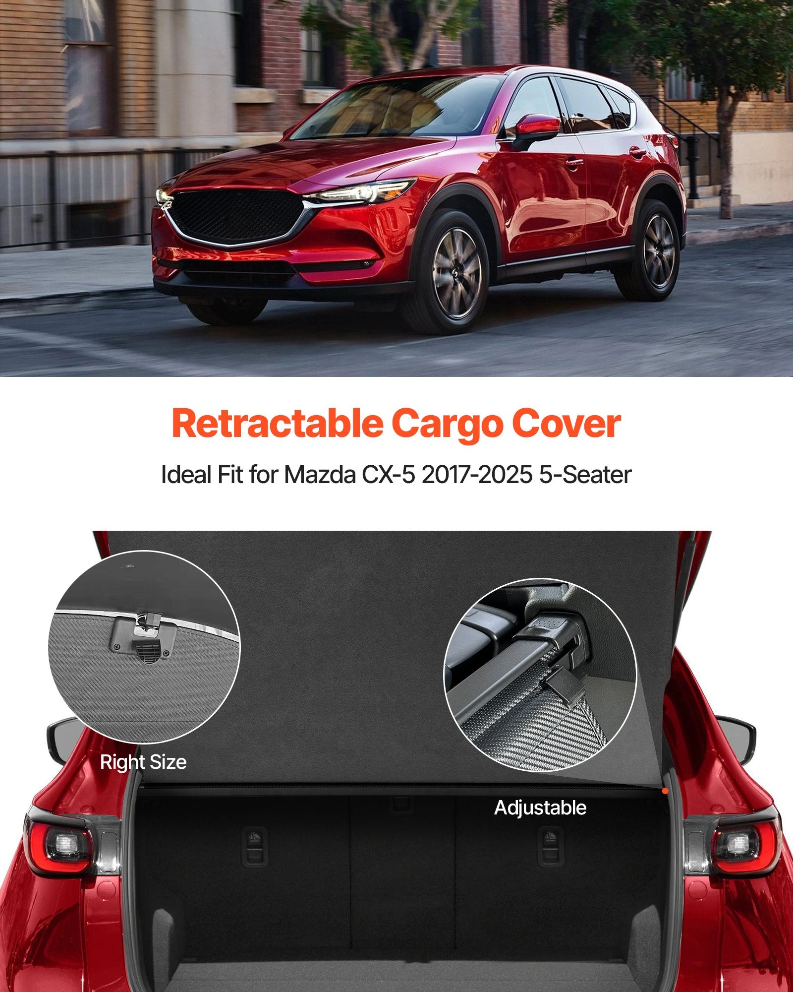 Mazda CX-5 2017-2025 Retractable Cargo Cover with Carbon Fiber Texture, Anti-Peeping Privacy Shield, Easy Install, Secure Trunk Shade