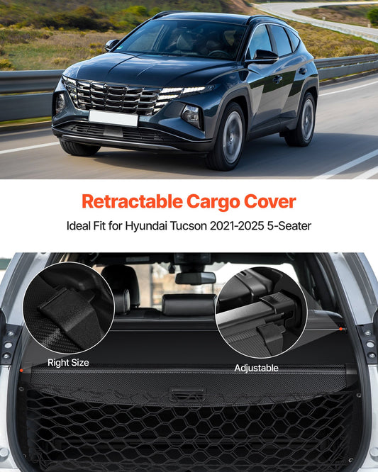 Upgraded Hyundai Tucson 2021-2025 Retractable Cargo Cover: Anti-Peeping Carbon Fiber Privacy Shield & Easy Install Security Shade with Net