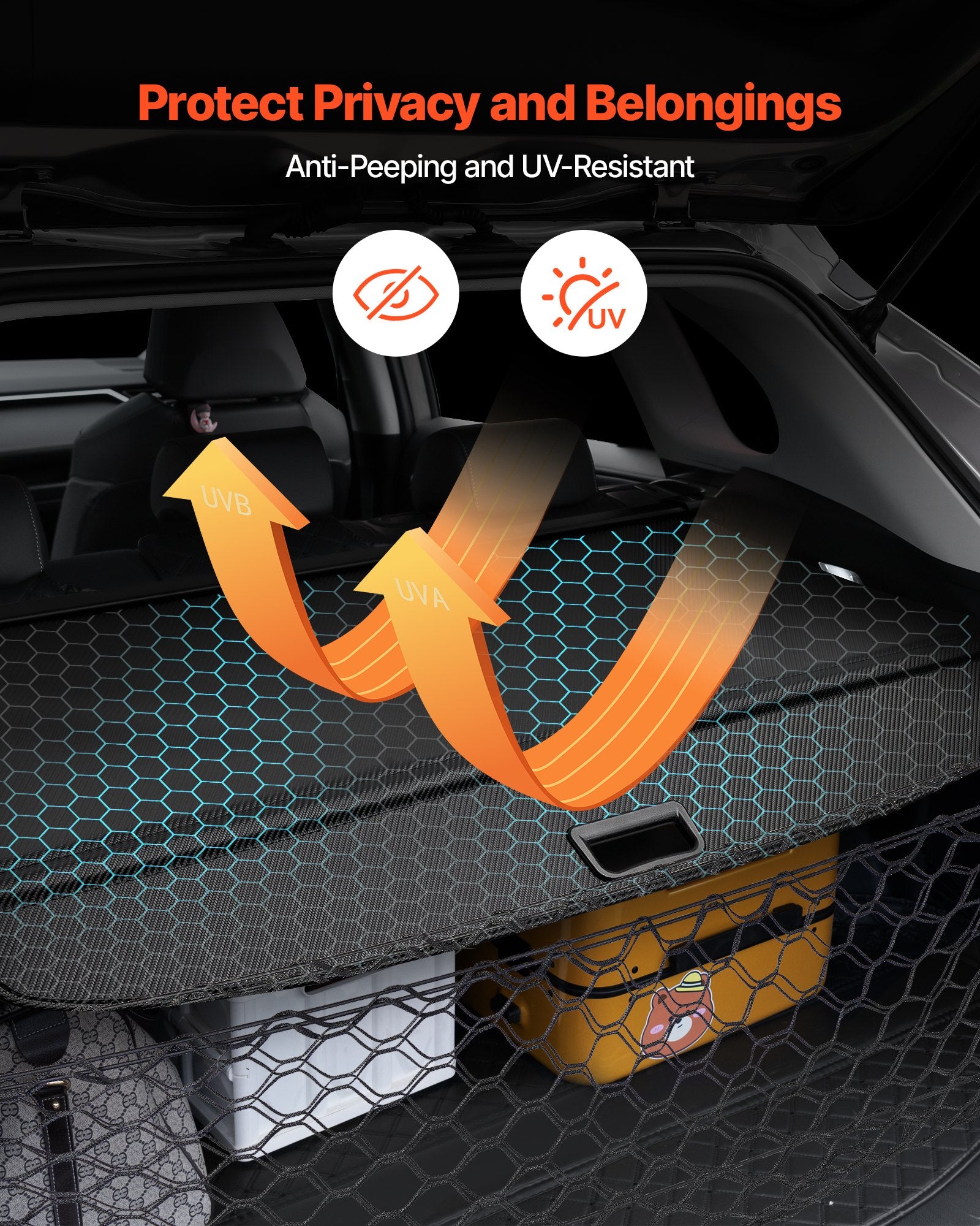 Upgraded Hyundai Tucson 2021-2025 Retractable Cargo Cover: Anti-Peeping Carbon Fiber Privacy Shield & Easy Install Security Shade with Net