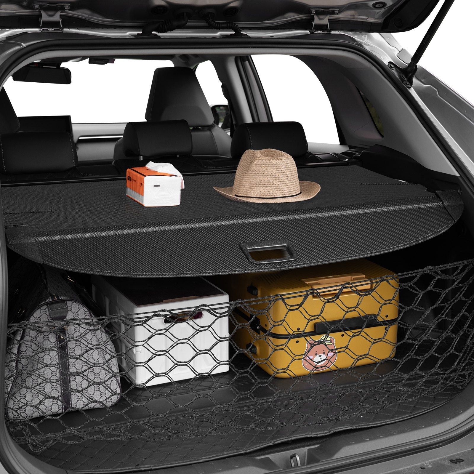 Upgraded Hyundai Tucson 2021-2025 Retractable Cargo Cover: Anti-Peeping Carbon Fiber Privacy Shield & Easy Install Security Shade with Net