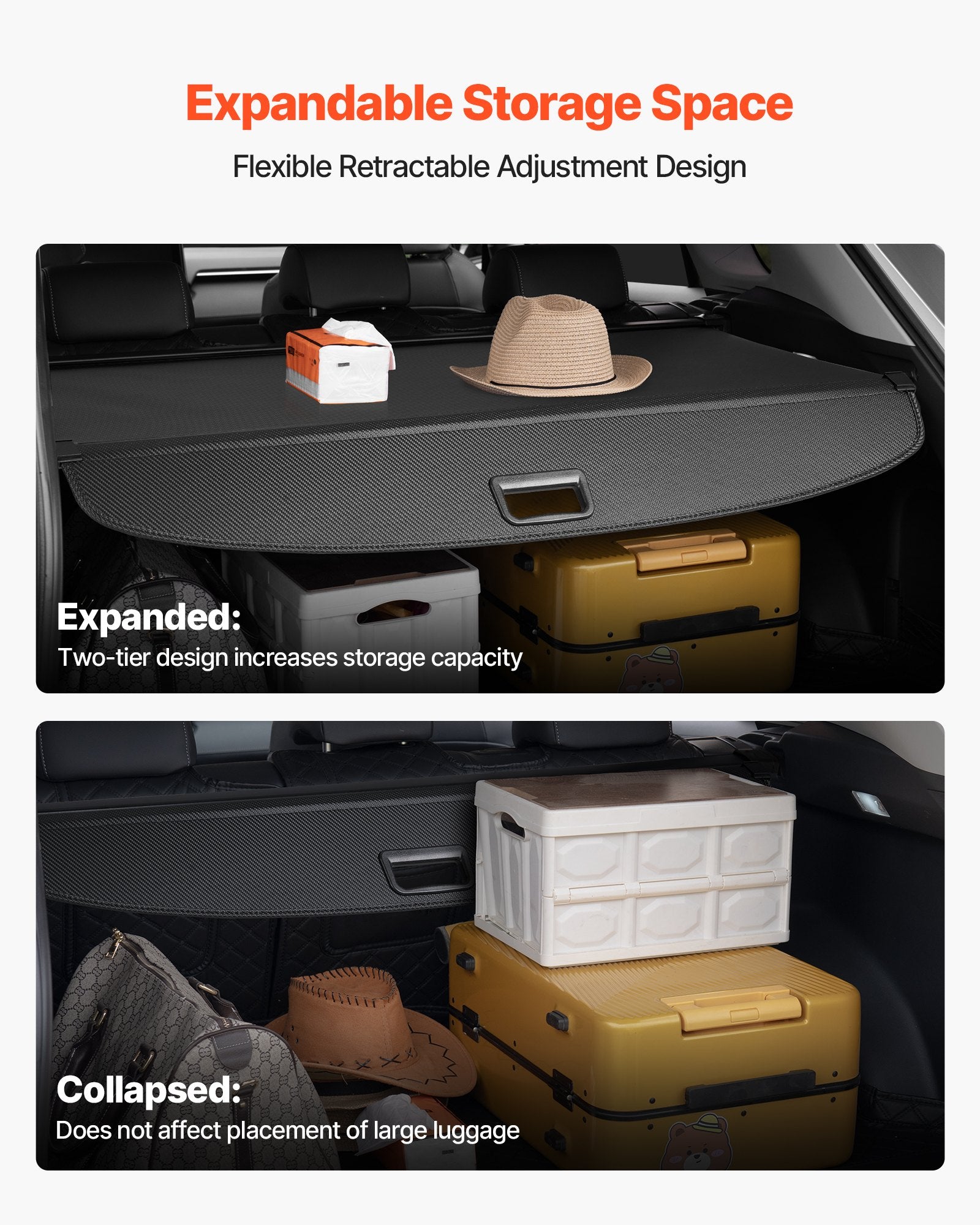 Upgraded Retractable Cargo Cover for Toyota RAV4 2019-2025 - Carbon Fiber Texture, Anti-Peeping, Easy Install, Security Trunk Shield