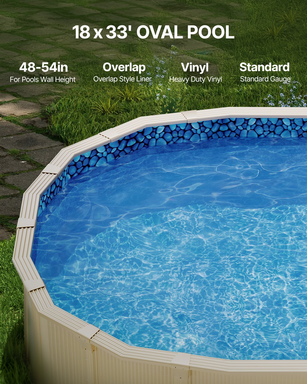 Durable 18x33ft Oval Overlap Pool Liner for Above Ground Pools, Fits 48-54in Wall, Tear-Resistant Vinyl, Beautiful Pattern, Premium Quality
