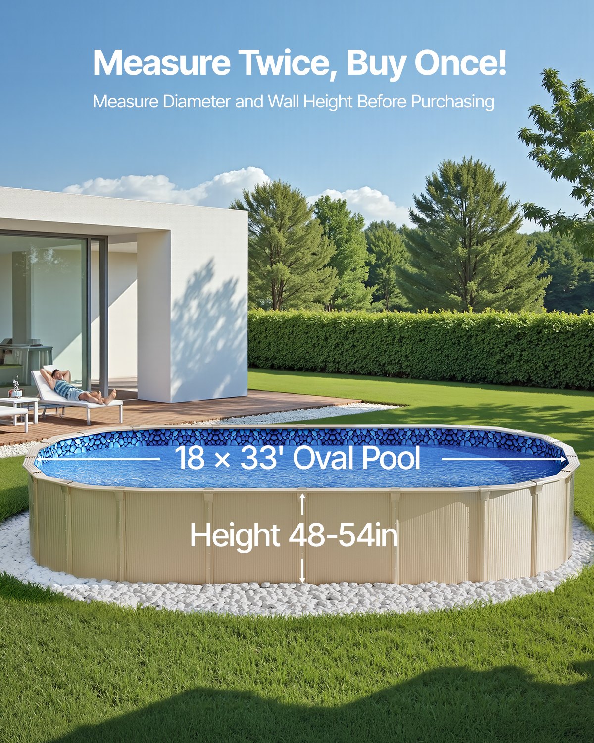 Durable 18x33ft Oval Overlap Pool Liner for Above Ground Pools, Fits 48-54in Wall, Tear-Resistant Vinyl, Beautiful Pattern, Premium Quality