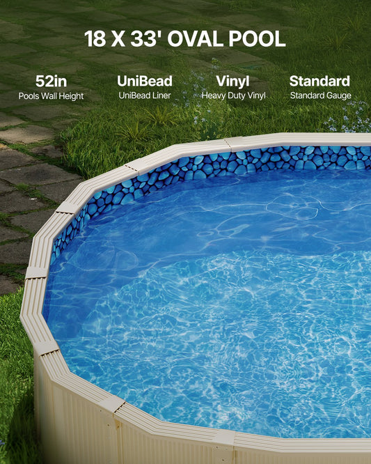 Oval Unibead Pool Liner 18x33 ft - Premium Vinyl, Durable, Tear-Resistant, Weather-Proof, 52" Wall, Above Ground, Standard Gauge