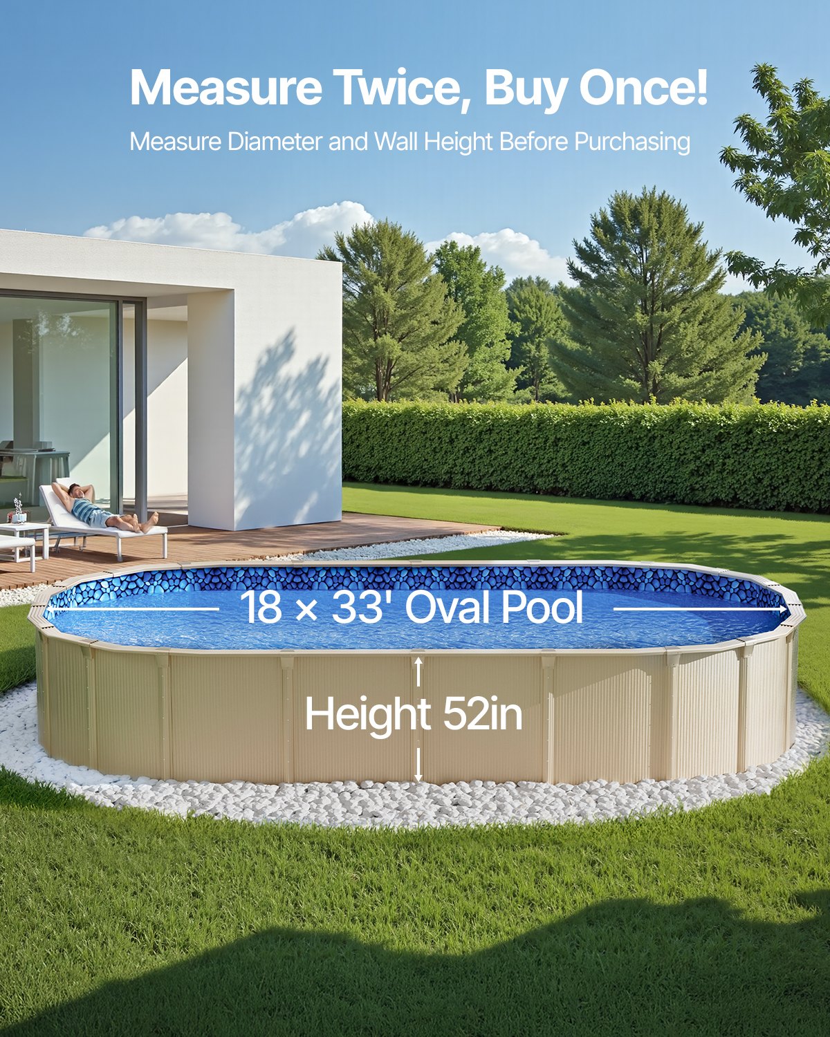 Oval Unibead Pool Liner 18x33 ft - Premium Vinyl, Durable, Tear-Resistant, Weather-Proof, 52" Wall, Above Ground, Standard Gauge