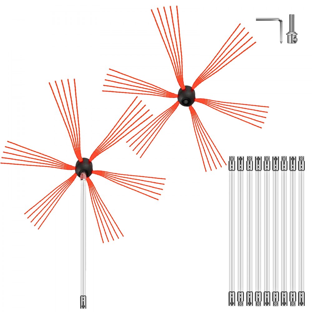 Chimney Brush Chimney Sweep Kit 33FT Sweeping Cleaning Tool 10 Rods+Extra Head