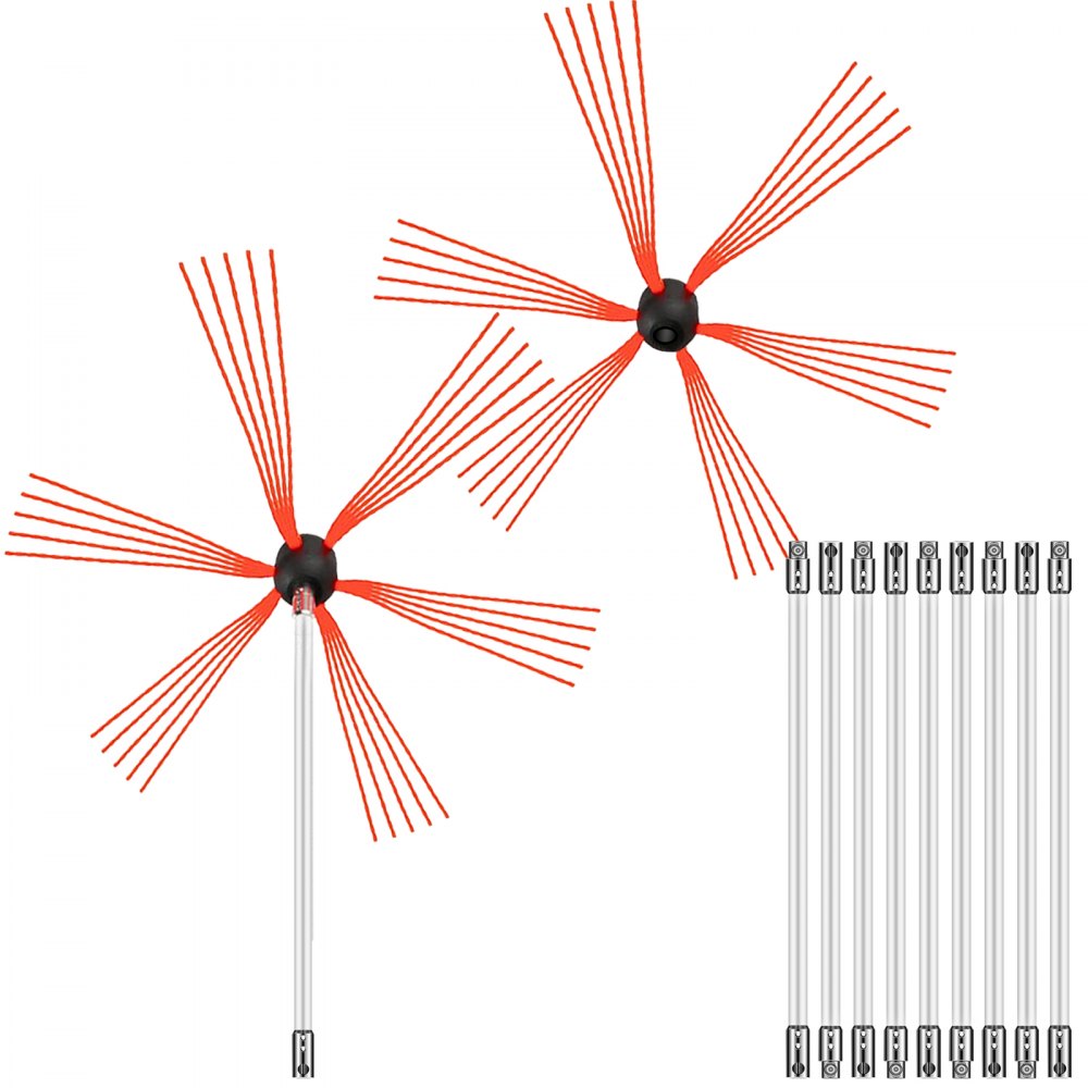 Chimney Brush Chimney Sweep Kit 33FT Sweeping Cleaning Tool 10 Rods+Extra Head