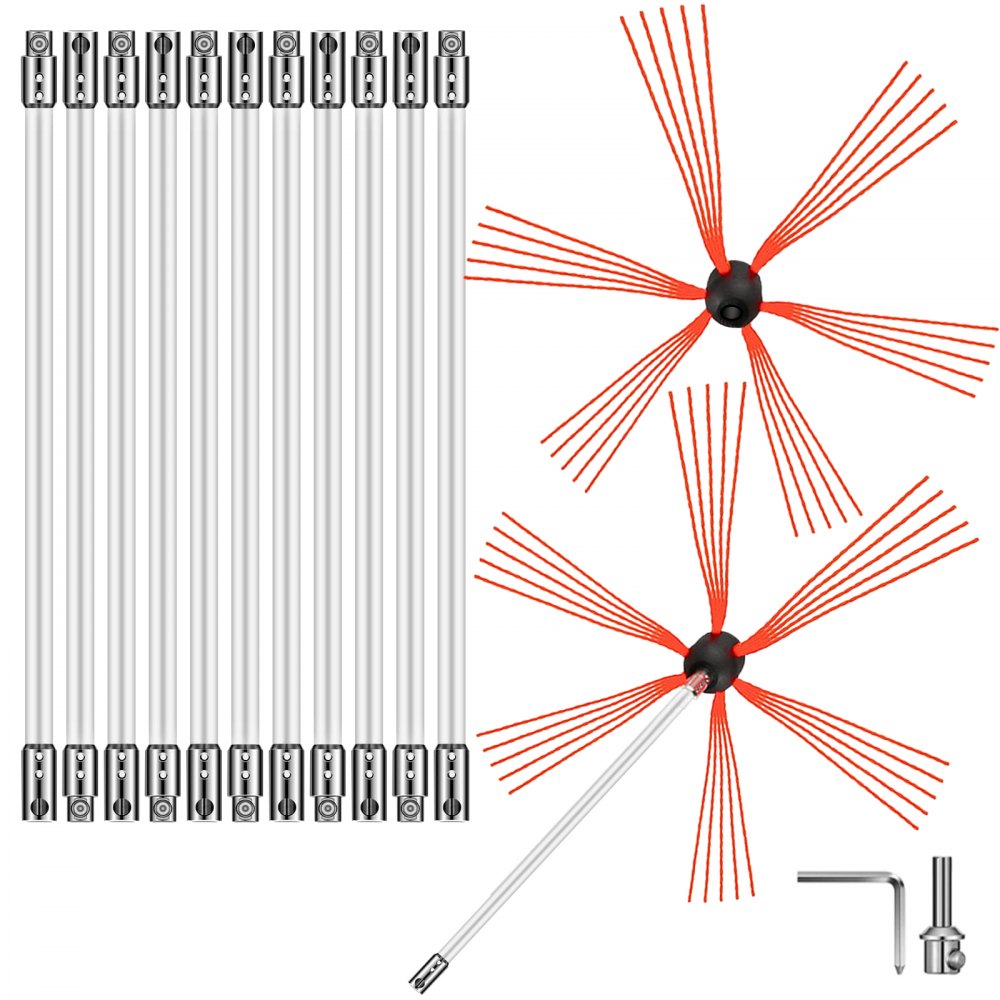 Chimney Brush Chimney Sweep Kit 39FT Sweeping Cleaning Tool 12 Rods+Extra Head