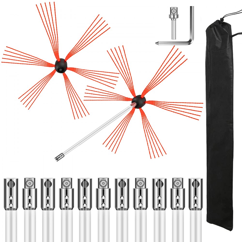 Chimney Brush Chimney Sweep Kit 39FT Sweeping Cleaning Tool 12 Rods+Extra Head