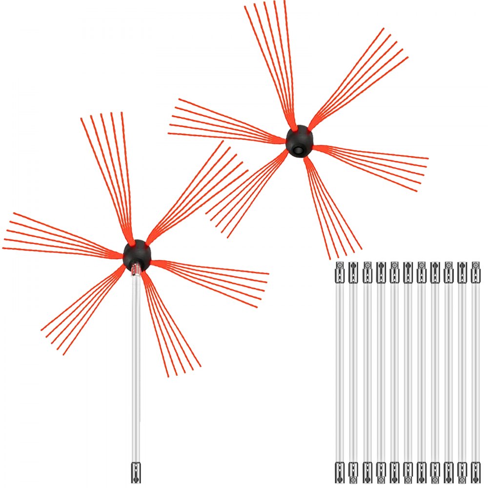 Chimney Brush Chimney Sweep Kit 39FT Sweeping Cleaning Tool 12 Rods+Extra Head