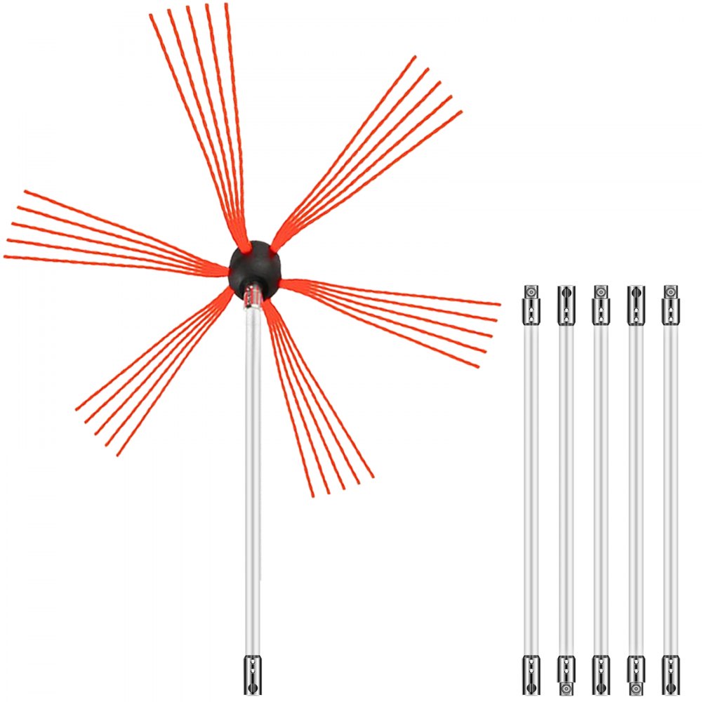 VEVOR Chimney Sweep Kit 20FT Chimney Cleaning Kit Nylon Sooteater Chimney Cleaning Kit Flexible Brush Head Chimney Sweeping Kit Easy Connecting Chimney Brush With 6 White Rods