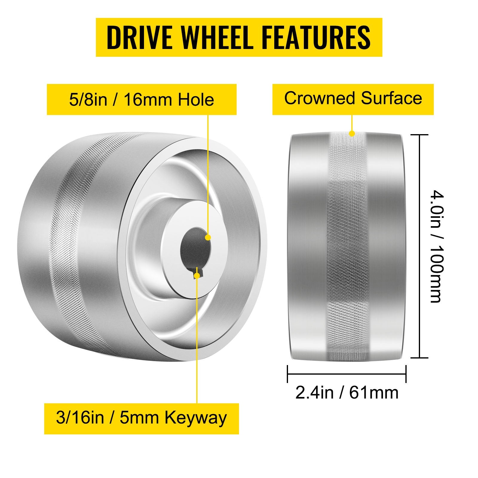 Complete 2" x 72" Belt Grinder Wheel Set with Aluminum Crowned Wheels, 4" Drive Wheel & 3" Tracking for Knife Making