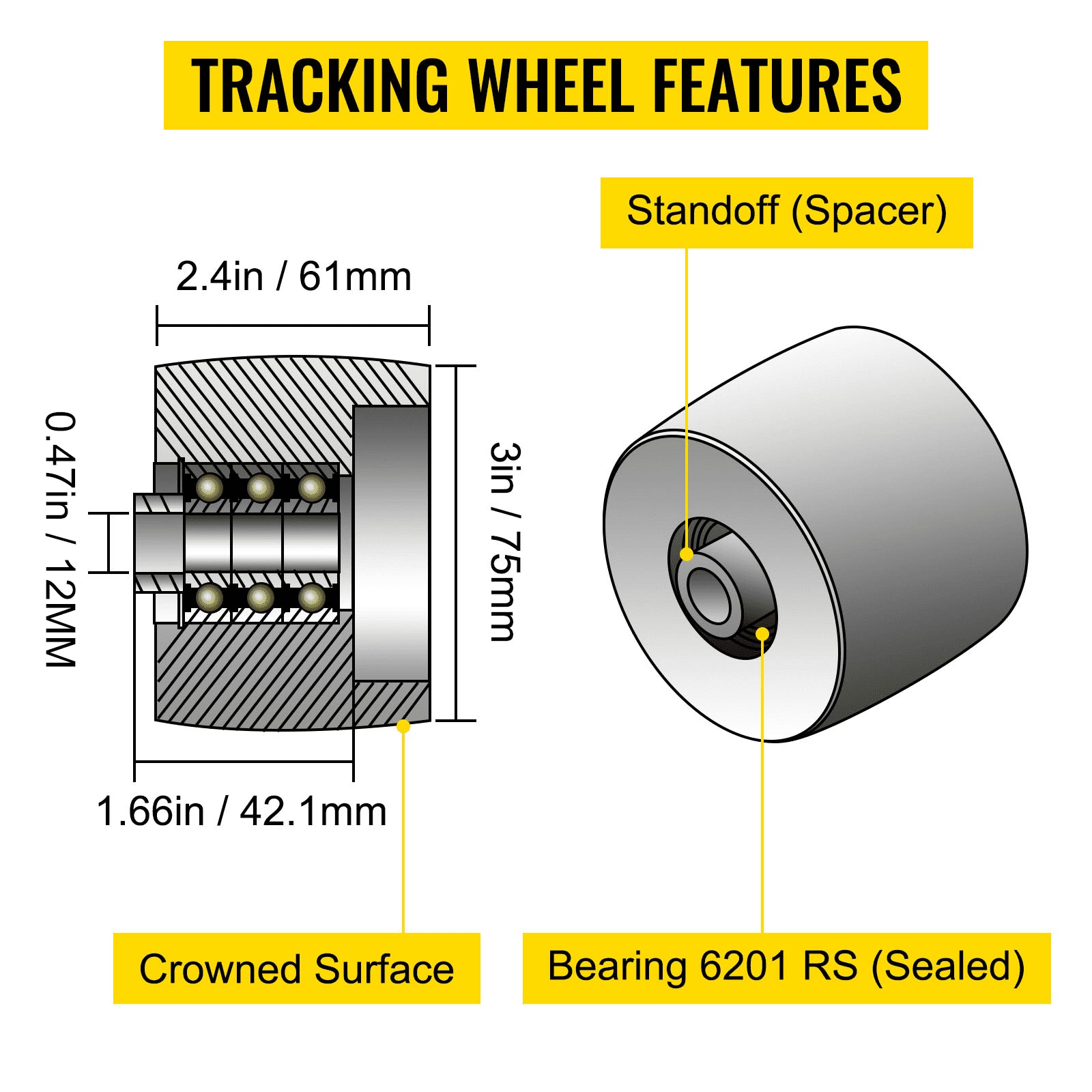 Complete 2" x 72" Belt Grinder Wheel Set with Aluminum Crowned Wheels, 4" Drive Wheel & 3" Tracking for Knife Making