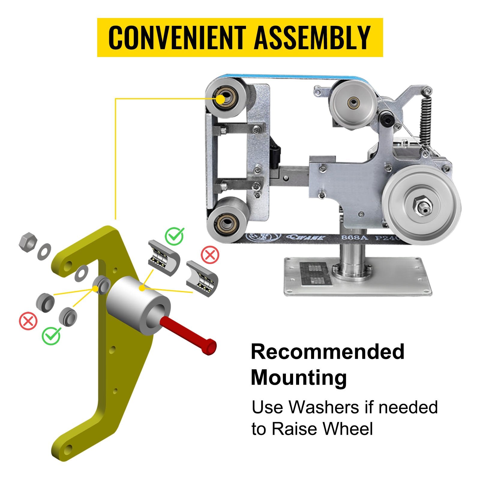 Complete 2" x 72" Belt Grinder Wheel Set - Aluminum Crowned Knife Grinding Wheels with 5" Drive, 4" Tracking, 2" Idler for Versatile Applications