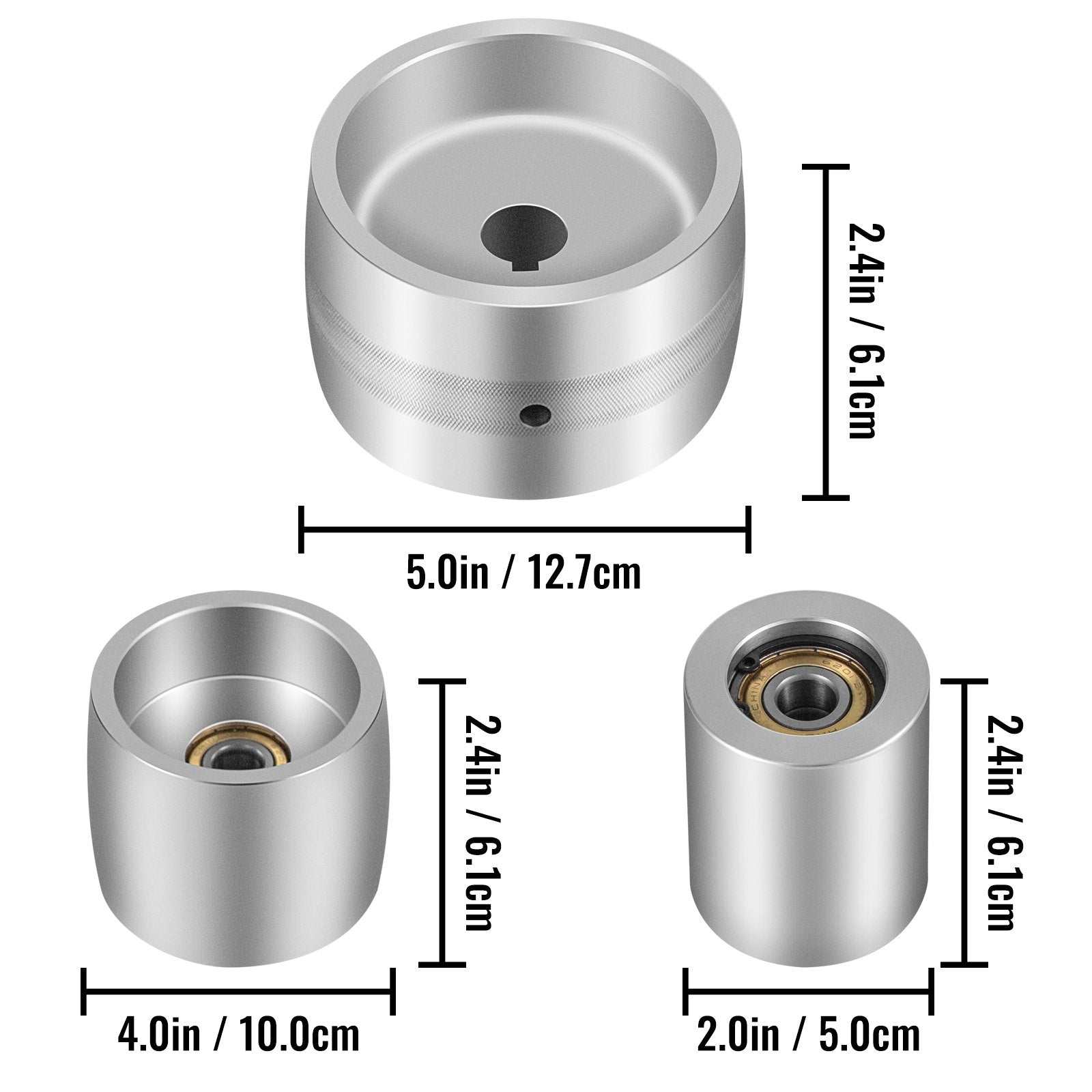 Complete 2" x 72" Belt Grinder Wheel Set - Aluminum Crowned Knife Grinding Wheels with 5" Drive, 4" Tracking, 2" Idler for Versatile Applications