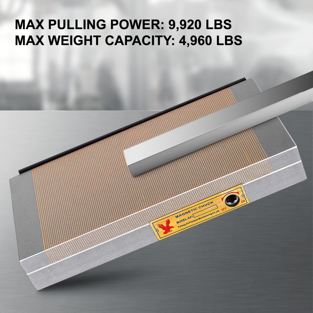 Durable 6x12 Inch Rectangular Magnetic Chuck with 9920lbs Capacity and Fine Pole Design, Offering Powerful 100 N/cm2 Magnetic Force