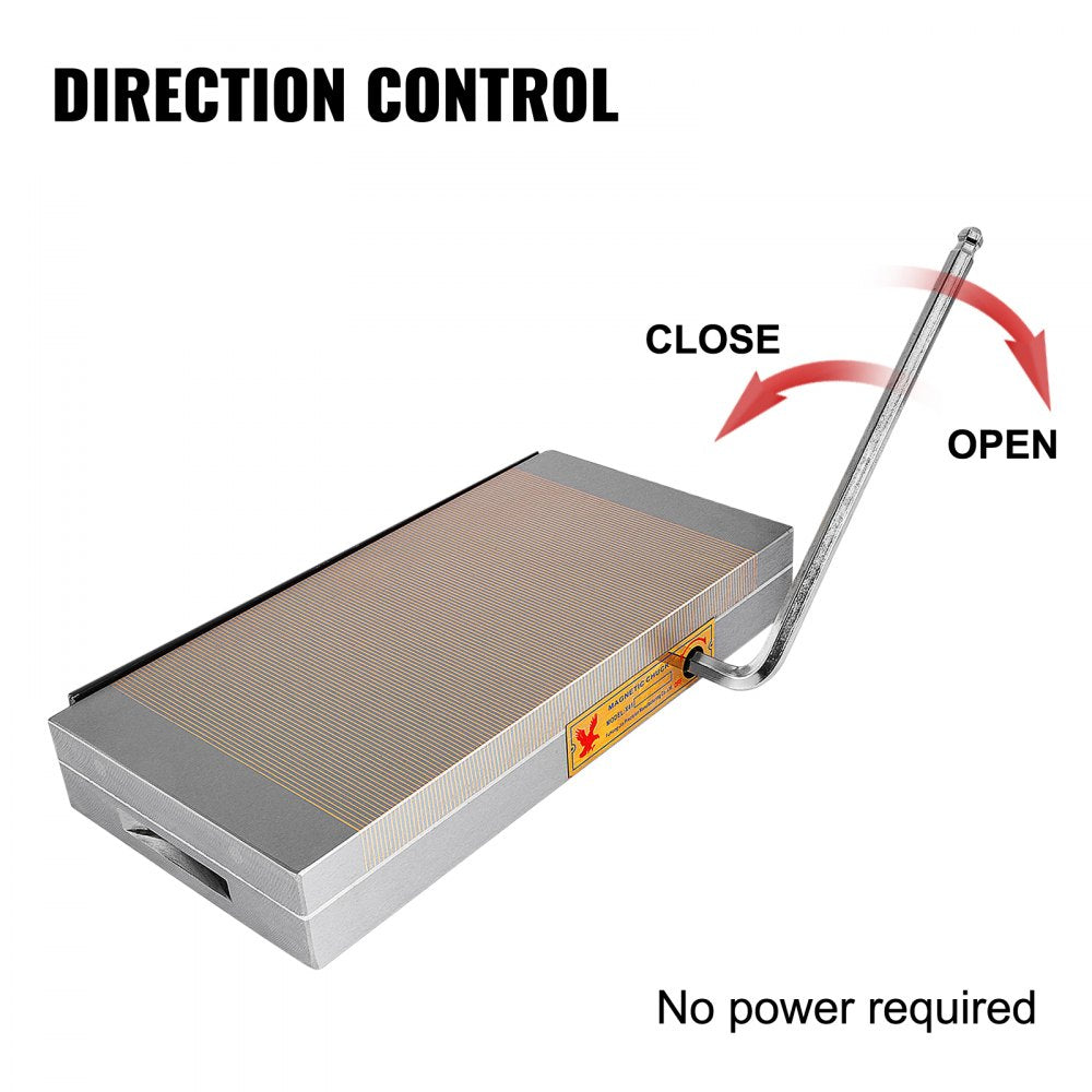 Durable 6x12 Inch Rectangular Magnetic Chuck with 9920lbs Capacity and Fine Pole Design, Offering Powerful 100 N/cm2 Magnetic Force