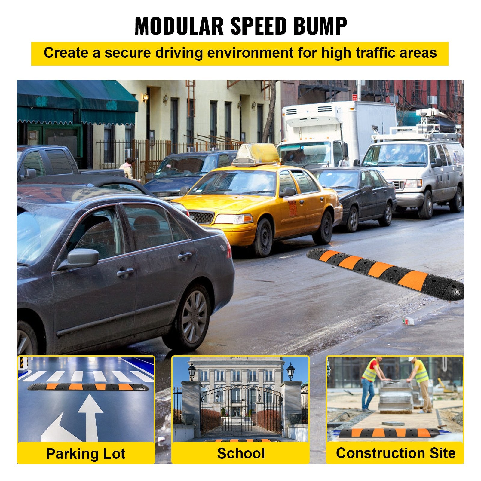 Modular Rubber Traffic Calming Device - Durable 72" Dual-Channel Design, Supports 22,000 LBS, Ideal for Asphalt & Gravel Surfaces