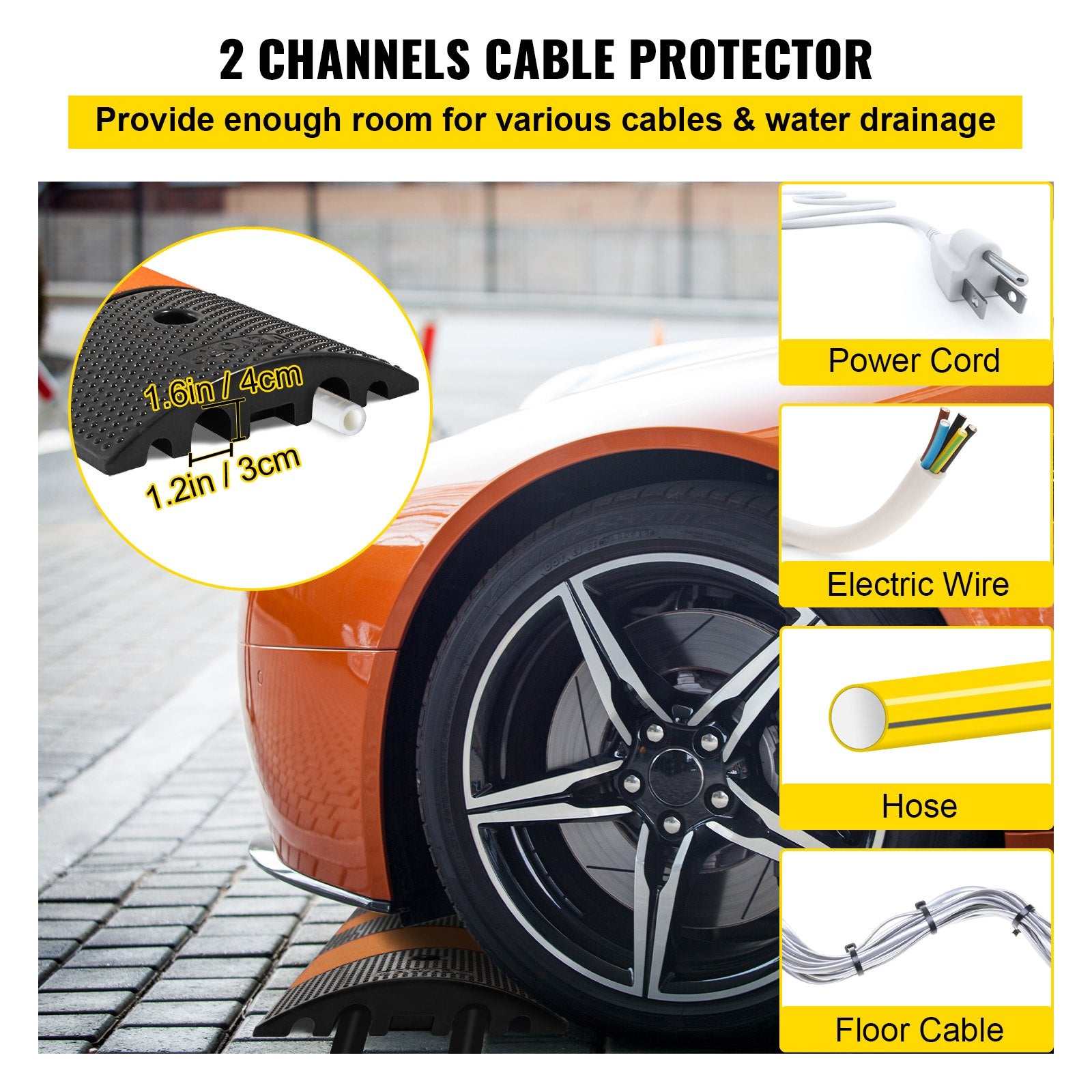 Modular Rubber Traffic Calming Device - Durable 72" Dual-Channel Design, Supports 22,000 LBS, Ideal for Asphalt & Gravel Surfaces