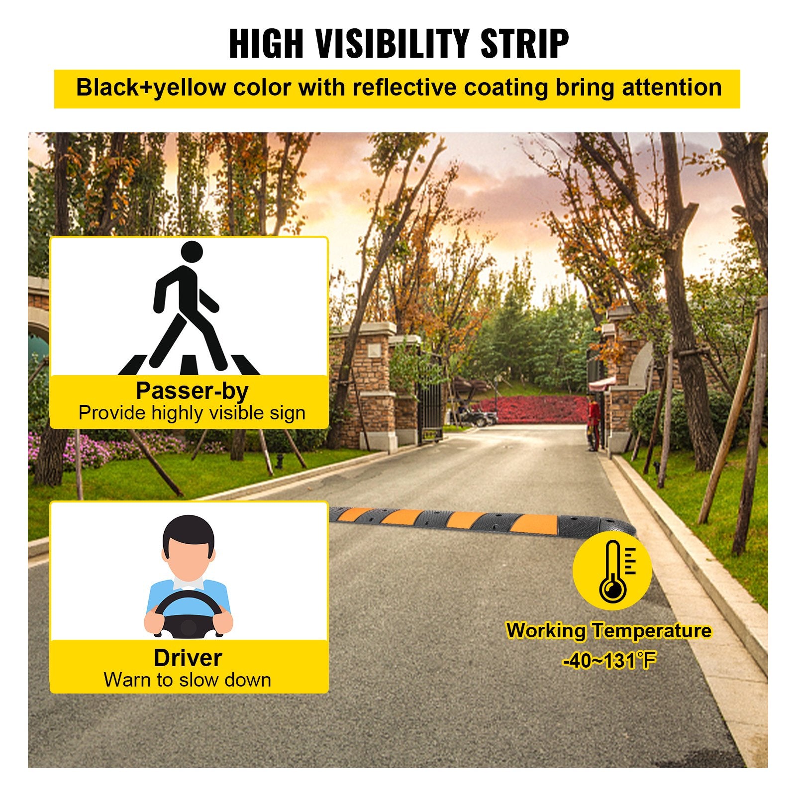 Modular Rubber Traffic Calming Device - Durable 72" Dual-Channel Design, Supports 22,000 LBS, Ideal for Asphalt & Gravel Surfaces