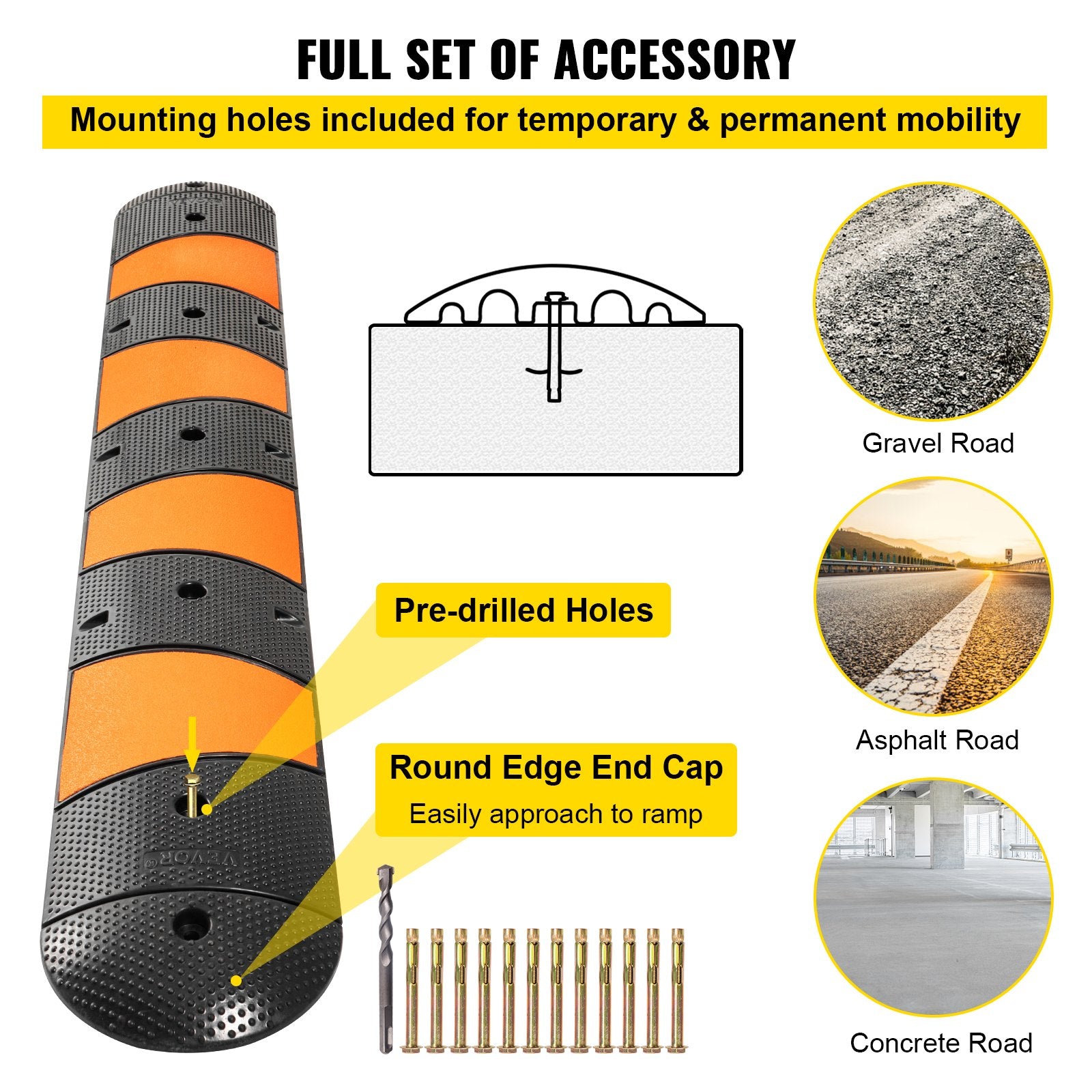Modular Rubber Traffic Calming Device - Durable 72" Dual-Channel Design, Supports 22,000 LBS, Ideal for Asphalt & Gravel Surfaces