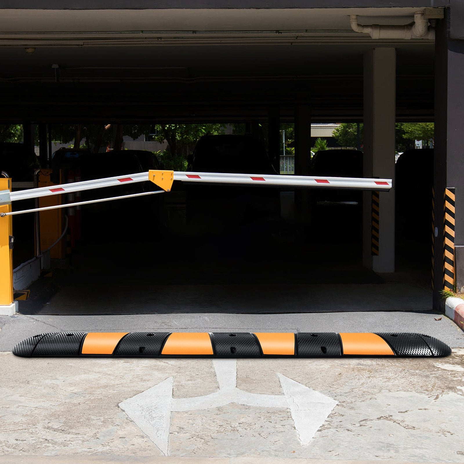Modular Rubber Traffic Calming Device - Durable 72" Dual-Channel Design, Supports 22,000 LBS, Ideal for Asphalt & Gravel Surfaces
