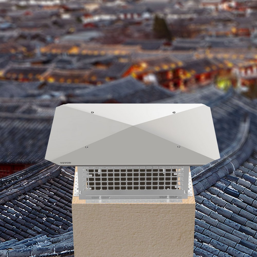 VEVOR Chimney Cap, 8" x 17" Flue Caps, 304 Stainless Steel Fireplace Chimney Cover, Adjustable Metal Spark Arrestor With Bolts Screws , Mesh Chimney Flue Cover for Outside Existing Clay Flue Tile