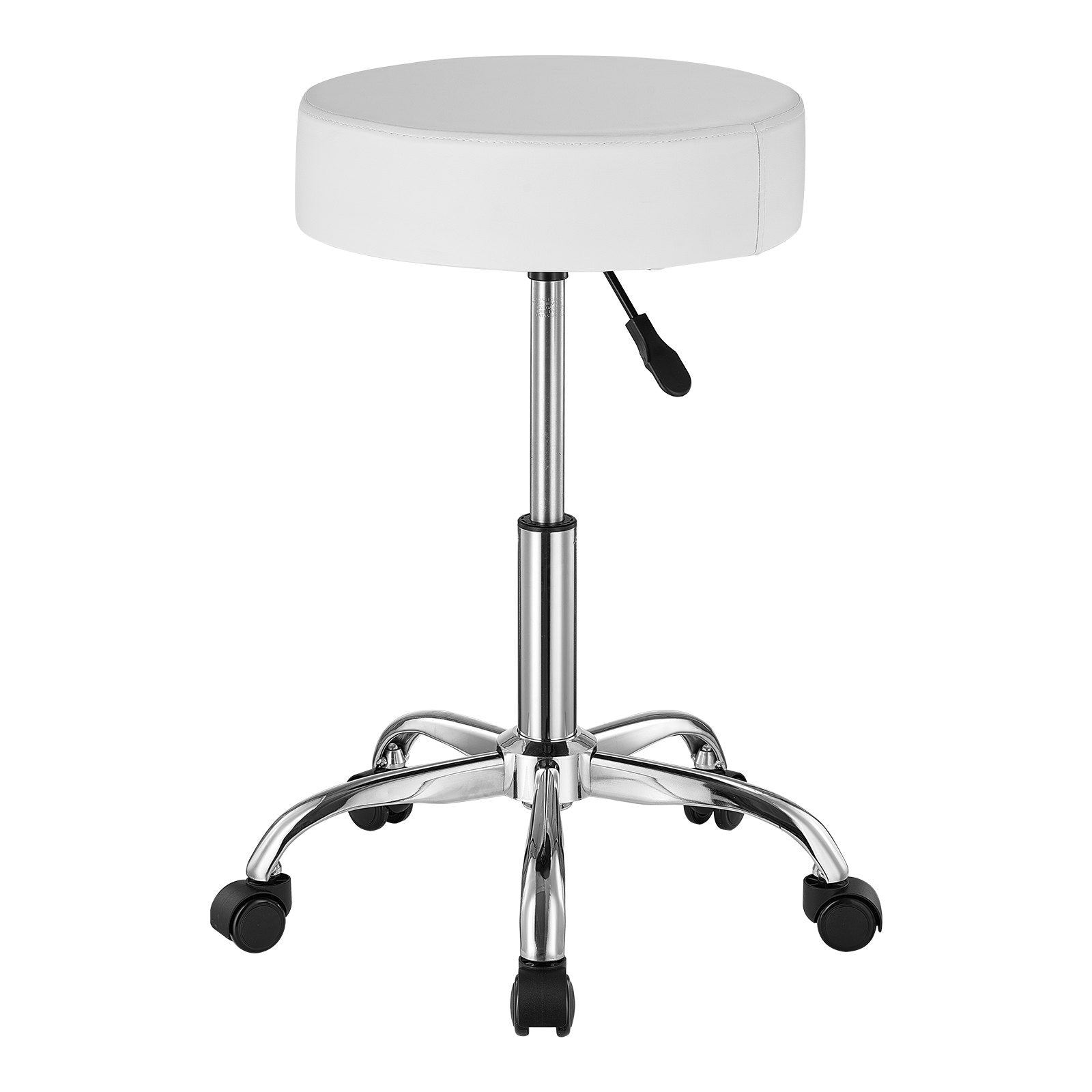 White Adjustable Rolling Stool Chair with 360° Swivel Wheels for Salon, Spa, Tattoo & Clinic - 450 LBS Capacity, Thick PU Leather, Easy Assembly