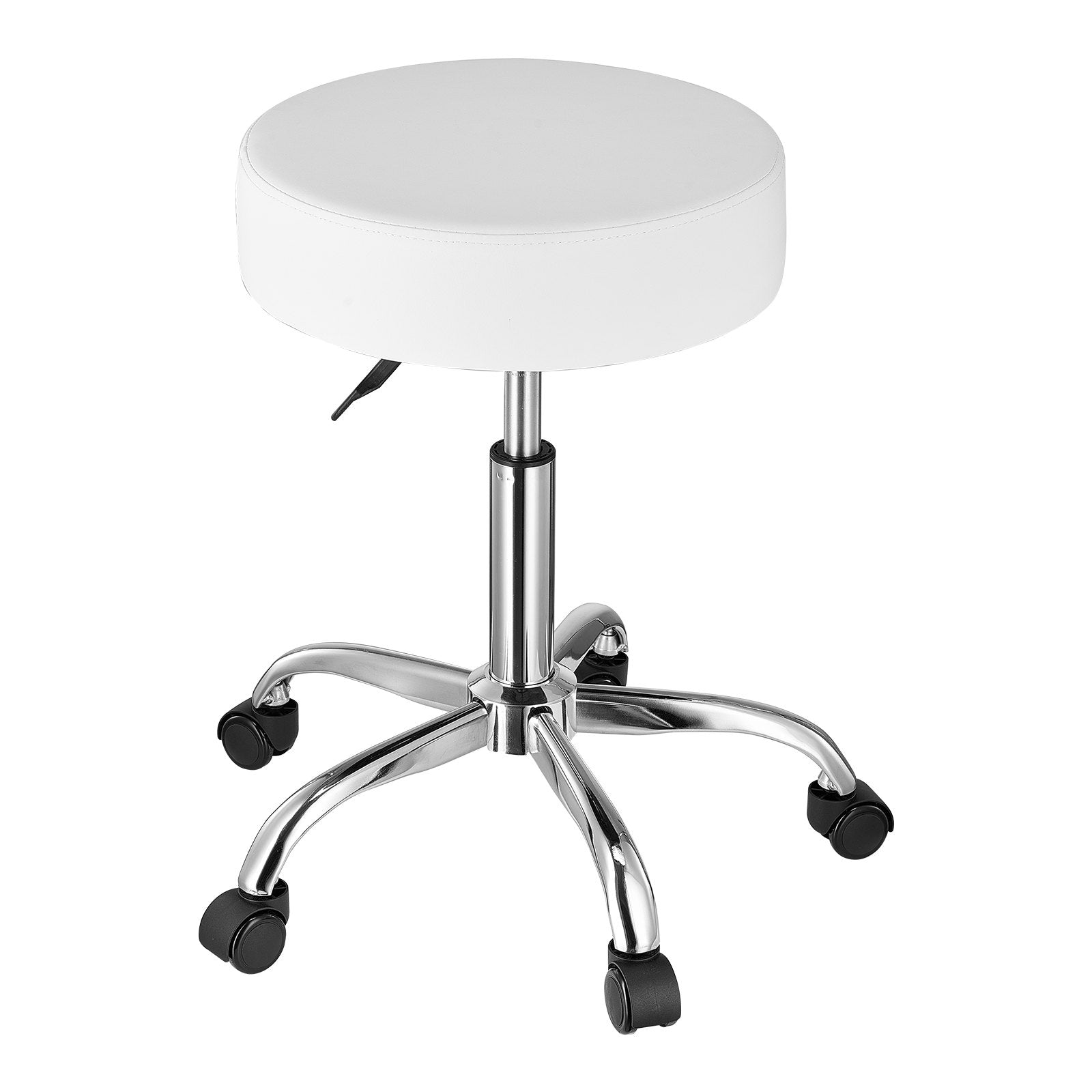 White Adjustable Rolling Stool Chair with 360° Swivel Wheels for Salon, Spa, Tattoo & Clinic - 450 LBS Capacity, Thick PU Leather, Easy Assembly