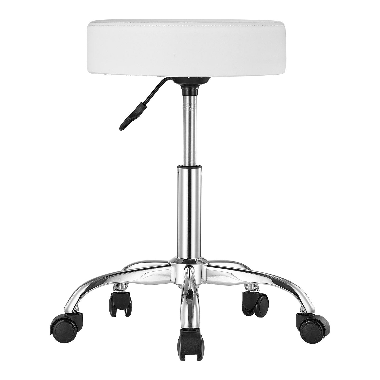 White Adjustable Rolling Stool Chair with 360° Swivel Wheels for Salon, Spa, Tattoo & Clinic - 450 LBS Capacity, Thick PU Leather, Easy Assembly