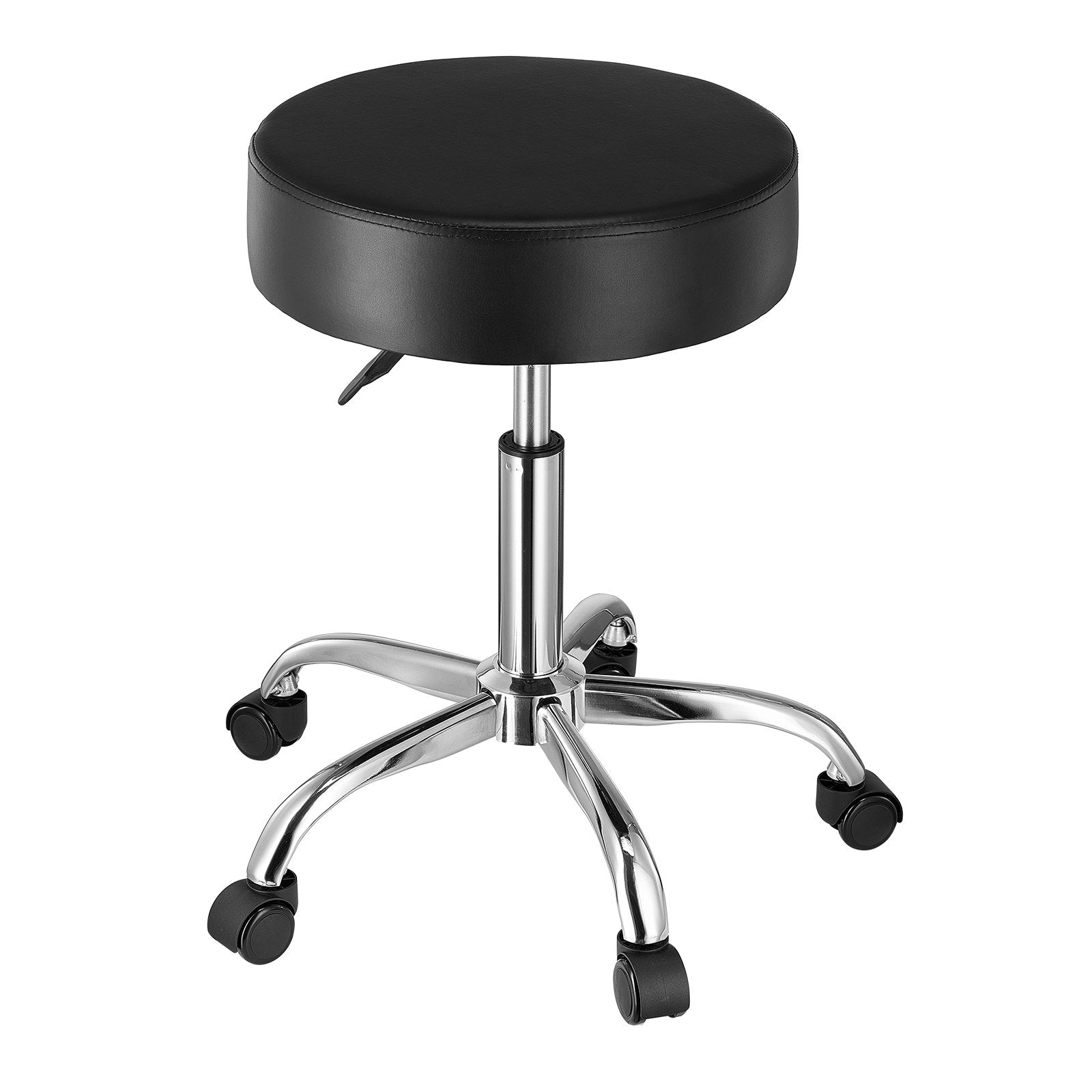 Versatile 450 LBS Capacity Rolling Swivel Stool with Adjustable Height, Thick PU Leather for Salon, Spa, Tattoo, Clinic, Black Wheels