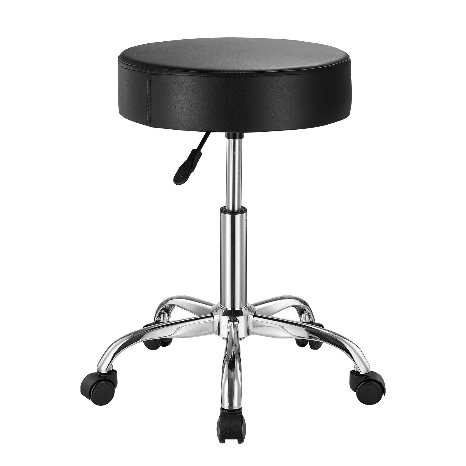 Versatile 450 LBS Capacity Rolling Swivel Stool with Adjustable Height, Thick PU Leather for Salon, Spa, Tattoo, Clinic, Black Wheels