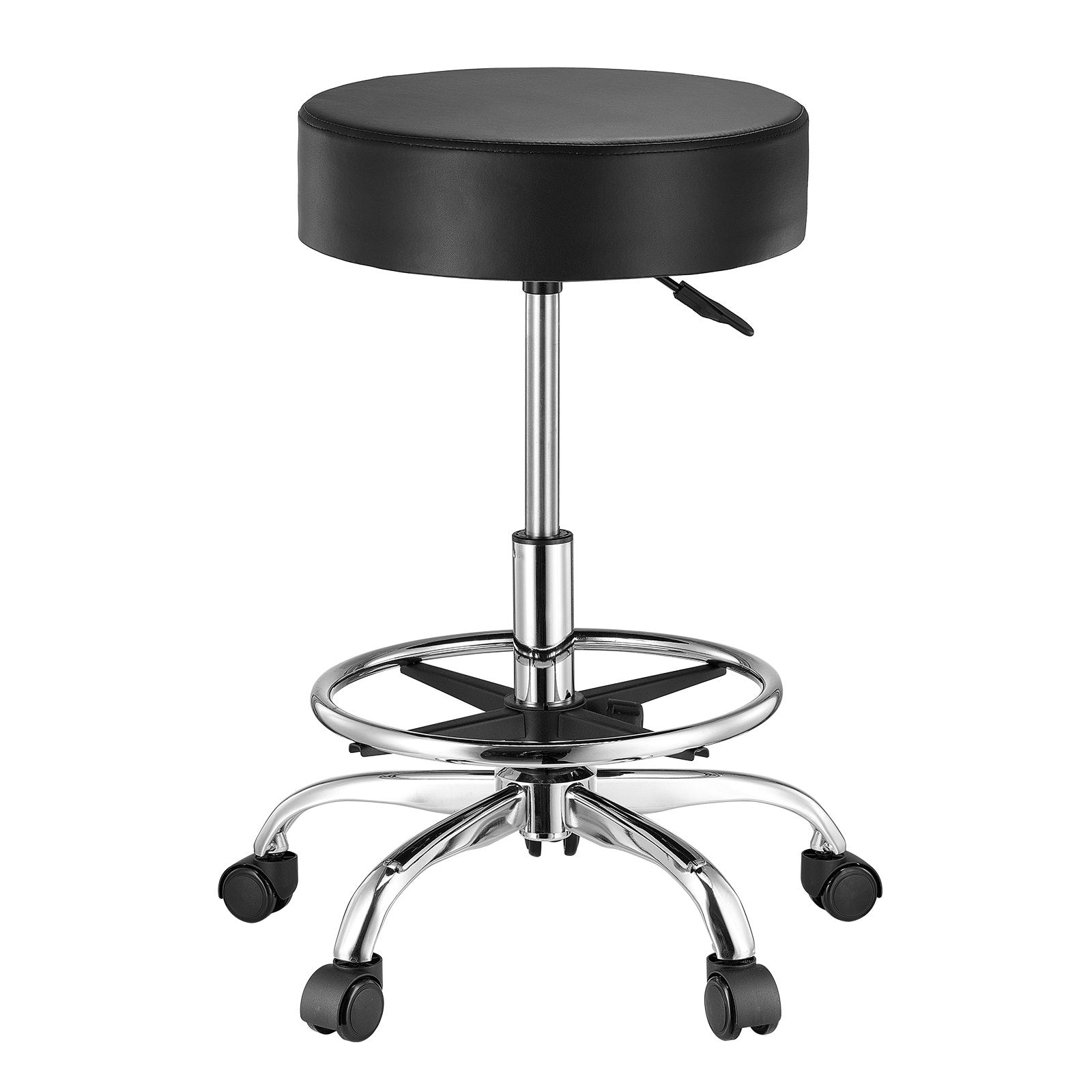Ergonomic Black Swivel Stool with Adjustable Height, 450 LBS Capacity, Foot Rest & Wheels - Ideal for Salon, Spa, Tattoo, Clinic, Massage