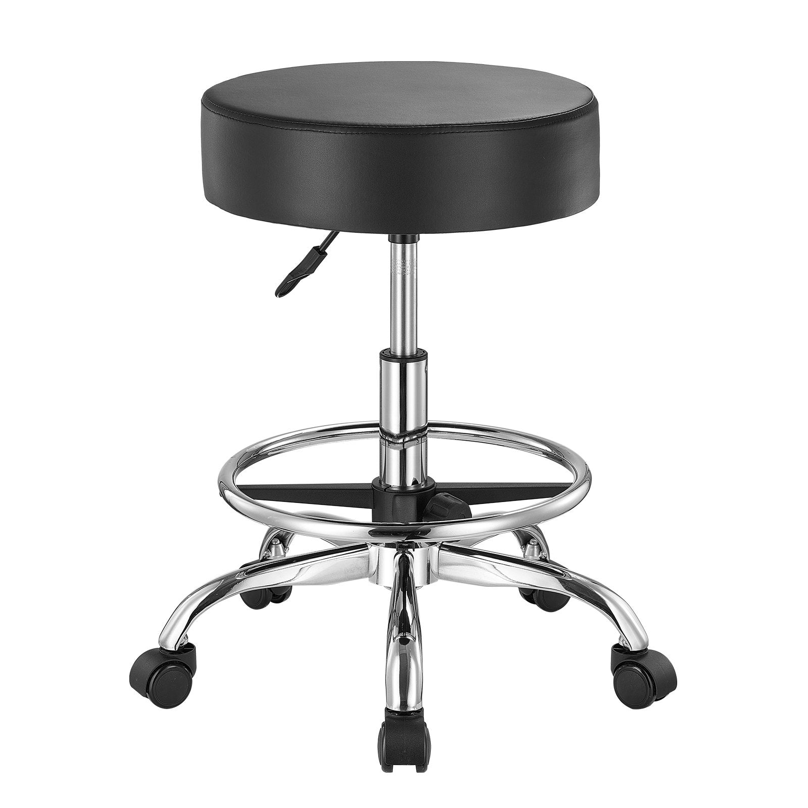 Ergonomic Black Swivel Stool with Adjustable Height, 450 LBS Capacity, Foot Rest & Wheels - Ideal for Salon, Spa, Tattoo, Clinic, Massage