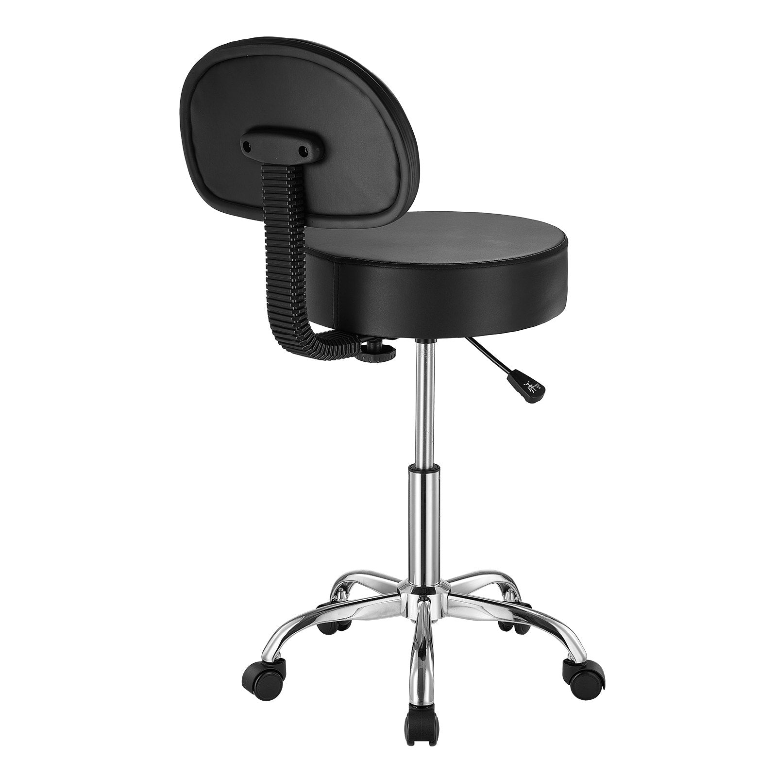 Ergonomic Black Rolling Stool with Backrest, 450 lbs Capacity, Adjustable PU Leather Swivel Chair for Salon, Spa, Tattoo, Clinic, Massage