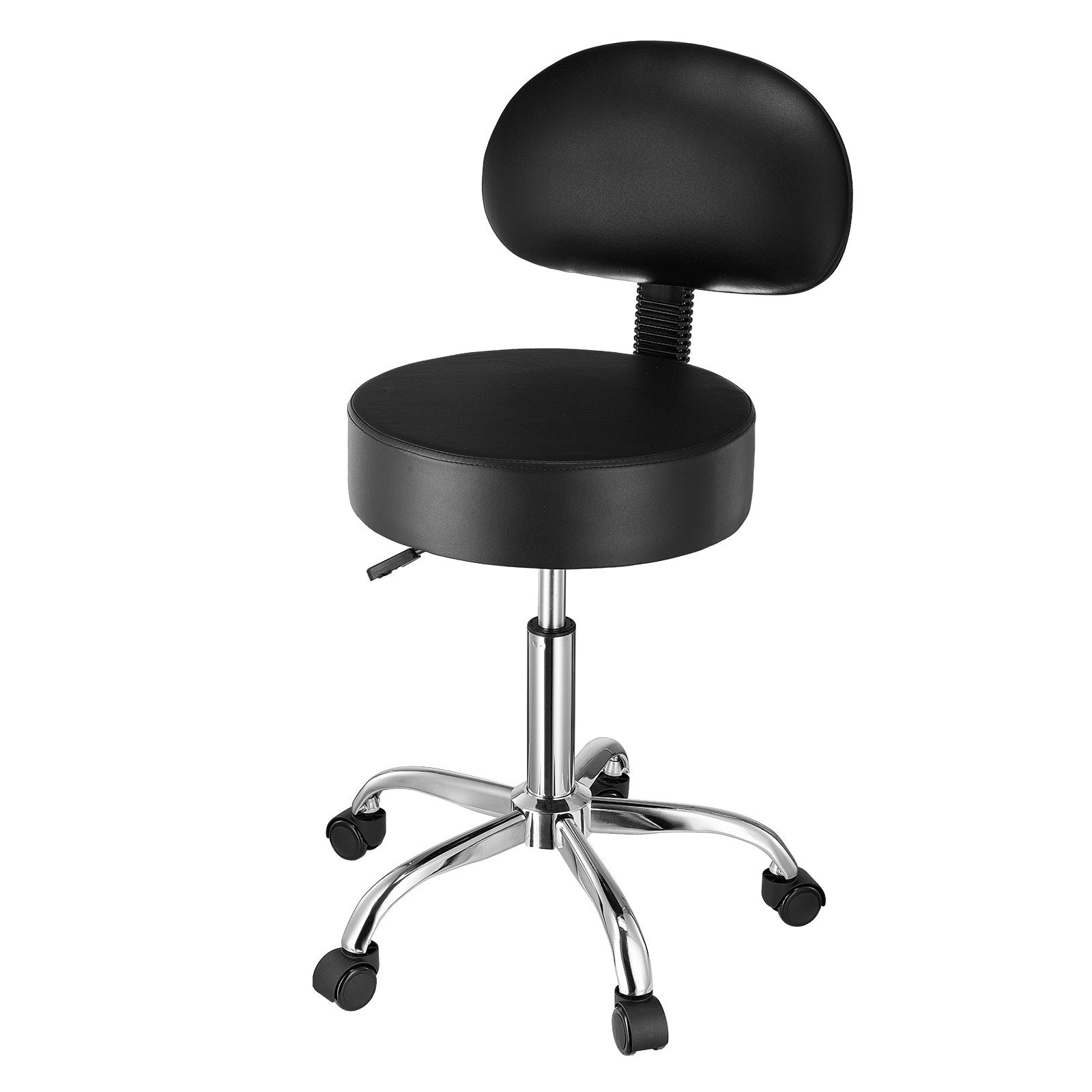 Ergonomic Black Rolling Stool with Backrest, 450 lbs Capacity, Adjustable PU Leather Swivel Chair for Salon, Spa, Tattoo, Clinic, Massage
