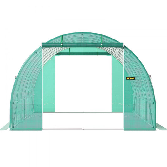 VEVOR Walk-in Tunnel Greenhouse, 20 x 10 x 7 ft Portable Plant Hot House w/ Galvanized Steel Hoops, 3 Top Beams, 4 Diagonal Poles, 2 Zippered Doors & 12 Roll-up Windows, Green