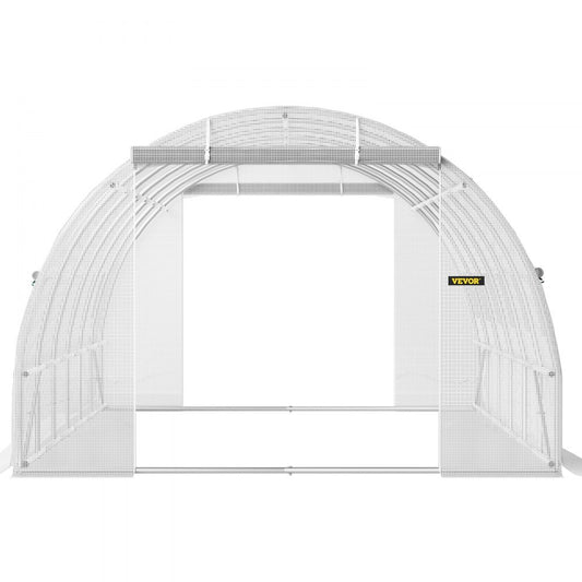VEVOR Walk-in Tunnel Greenhouse, 20 x 10 x 7 ft Portable Plant Hot House w/ Galvanized Steel Hoops, 3 Top Beams, 4 Diagonal Poles, 2 Zippered Doors & 12 Roll-up Windows, White