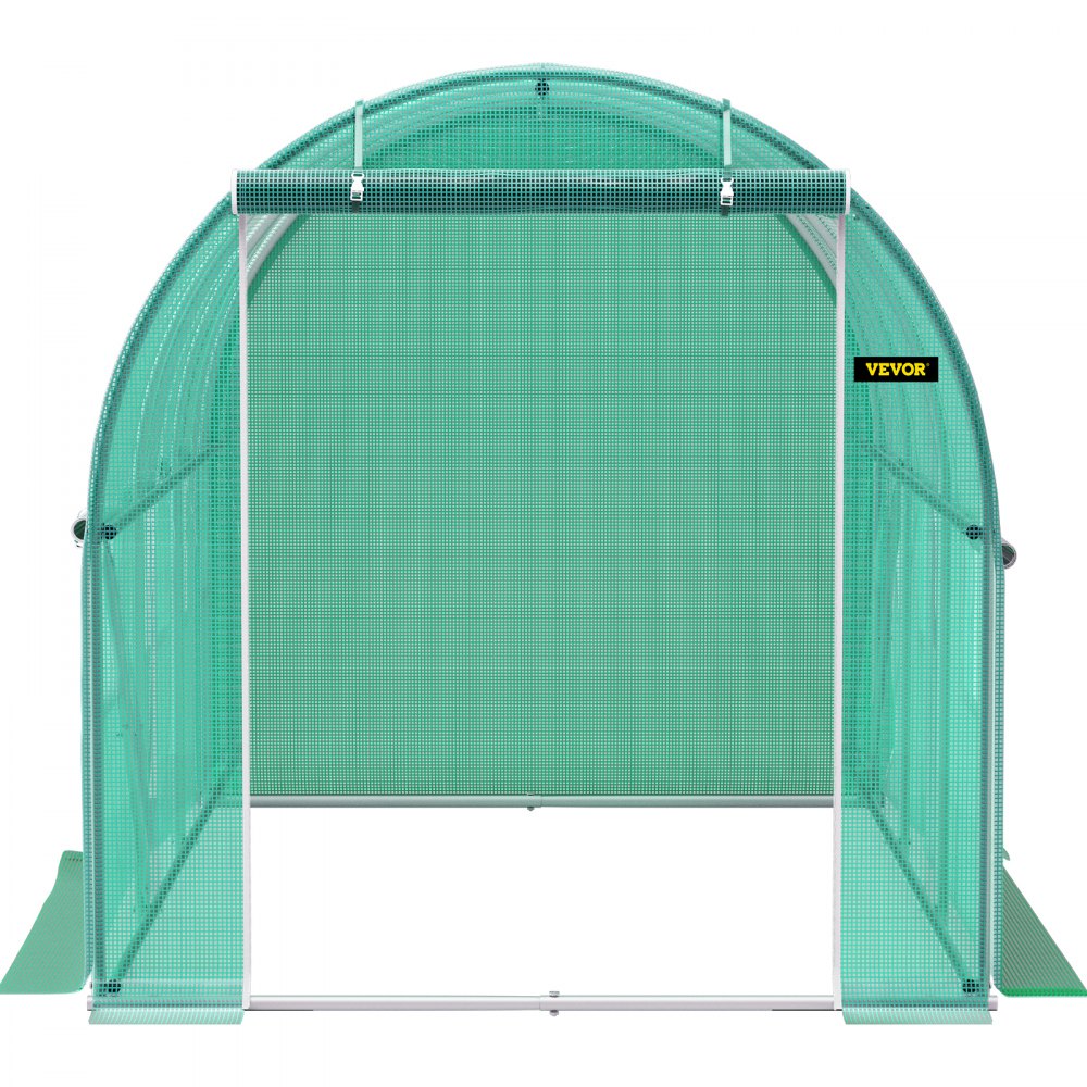 VEVOR Walk-in Tunnel Greenhouse, 9.8 x 6.6 x 6.6 ft Portable Plant Hot House w/ Galvanized Steel Hoops, 1 Top Beam, 2 Diagonal Poles, 2 Zippered Doors & 6 Roll-up Windows, Green