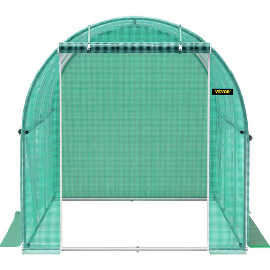 VEVOR Walk-in Tunnel Greenhouse, 9.8 x 6.6 x 6.6 ft Portable Plant Hot House w/ Galvanized Steel Hoops, 1 Top Beam, 2 Diagonal Poles, 2 Zippered Doors & 6 Roll-up Windows, Green