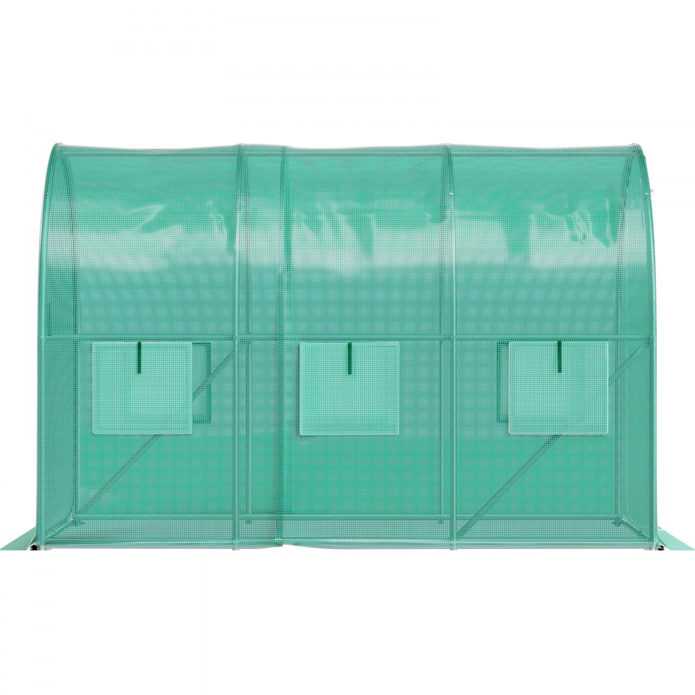 VEVOR Walk-in Tunnel Greenhouse, 9.8 x 6.6 x 6.6 ft Portable Plant Hot House w/ Galvanized Steel Hoops, 1 Top Beam, 2 Diagonal Poles, 2 Zippered Doors & 6 Roll-up Windows, Green